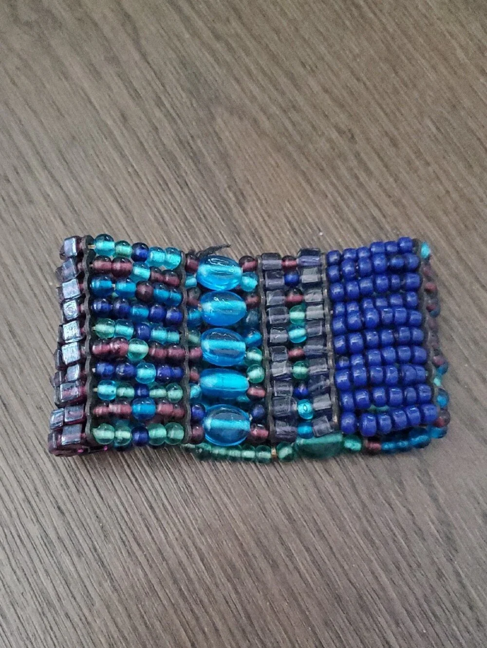 Gorgeous Vintage Turquoise & Purple Multistrand Beaded Bracelet Chunky Bold West